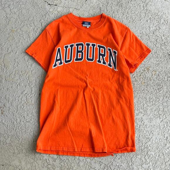 2000s Auburn University Tigers Orange Spellout Logo Tee. Sz S - Picture 1 of 4